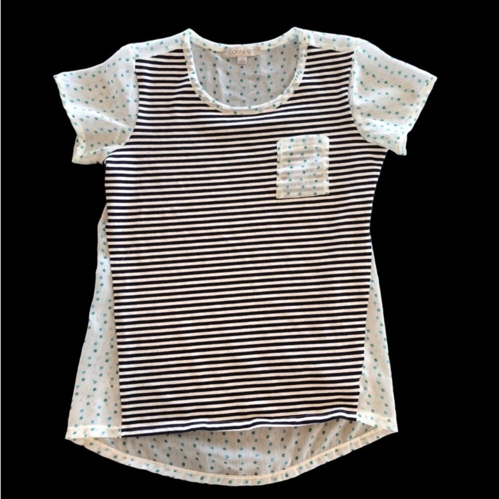 DownEast Striped Top with Sheer Polka Dot Back